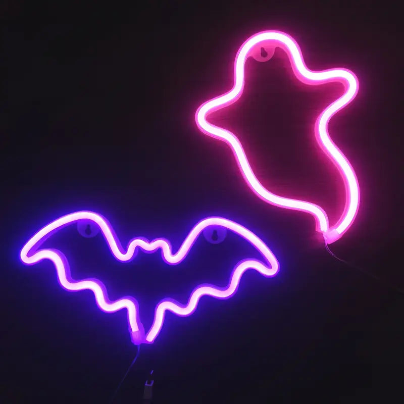 2pcs Bat & Ghost Neon Signs