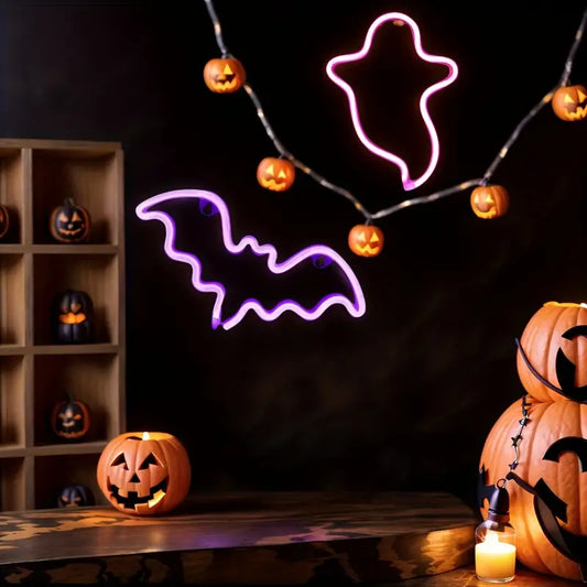 2pcs Bat & Ghost Neon Signs